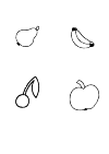 Different fruits. It's a pear, a banana, an apple and a cherry.