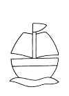 Sailboat on the water with a flag at the top of the stick. The flag is blowing to the right.