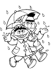 Ernie and Bert in the rain under the umbrella