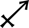 the character is part of the constellation Sagittarius: an arrow from left to right above the arrow into another transverse cross is.