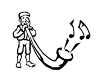 This trumpeter attracts music notes from a waldhoorn.
