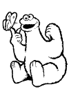 here is Koekiemonster. He looks happy and he has his finger on the left are a butterfly where he looks at