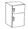 A refrigerator, close it. The opening is in a southeasterly direction. The refrigerator consists of two parts. The upper part is a small freezer. This is the refrigerator itself.
