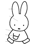 Miffy who is running. Miffy has his arm along his body hanging.