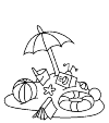 Beach Stuff: umbrella, ball, bucket, book, radio, float