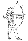 An Indian with bow and arrow ready to shoot the arrow away. He shoots him right in the picture.