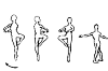 pirouette in four steps. Step 1: Turn your right foot against your left knee, hold your arms in half-round position for your body, turn right. Step 2: Turn on your head and take it. Step 3: turn again until you are. Step 4: Step with your right leg from behind your left, spread your arms.
