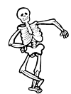 A skeleton. The right arm is in the side. The left, he bent as if he embraces someone. His right foot is left of his left foot crossed.