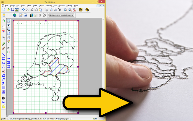 Example of TactileView functionality: from digital design to tactile graphics