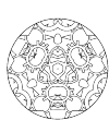 mandala in circle. He seems made up of small circles and a few paddle, connected to small figures and filled with loose triangles and ovals