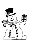 snowman with a scarf, hat, at streepjesdas, walking stick in his right hand and left hand in his gift.