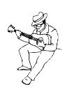 guitarist. He is against a wall and the guitar against his belly, drawing on his legs.