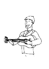guy with guitar. He stands upright and horizontally for the guitar itself.