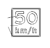 An opinion that a traffic speed display, in this case 50 km / h. It is a square blue sign with white letters in it and a white square border with rounded corners.