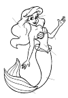 The little mermaid, Ariel, has a kind of skirt that anticipates a vin. Moreover, a tip of two shells. Her hair hung loose and her one arm she up, the other hanging down. She has a smile on her face.