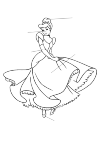 Cinderella has a beautiful dress that is very widespread prejudice. She has gloves on and she has nice shoes with heels. She has her hair nicely lit and a hair band. She has a smile on her face. Under her dress is a petticoat with a cartel edge.
