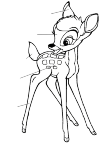 Bambi - even a very small deer. It is not yet able to stand on legs, they are still not straight. He stands sideways and head tilted. Tail pointing upward. Looks happy.