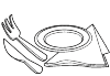 Knife, fork, plate and napkin