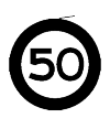 The A1 road here: maximum speed 50 km. It is a round white sign with red border. The figures are black. There may also be mentioned: 70, 80, 90, 100, 110 or 120 km per hour.