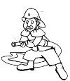 A firefighter with a hose in his two hands.
