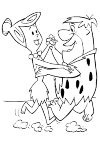 These are Fred and Wilma Flinstone, they are together on the dance. They dance so well that dust clouds appear under their feet. Wilma is on the left and Fred on the right. They laugh at each other