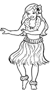 This girl is dressed in a skirt and a necklace to Hawaii and a large flower in her hair. They danced merrily. Here, at the toes of her right foot. Her arms swing to the west.