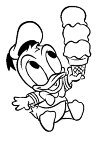 here is Donald Duck as a baby still on the ground, his right hand he has a very large ice cream and he looks quite happy to.