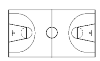 A korfbalveld. There are three circles on 1 line found. The middle is the middle circle of the field. The outer two are the places where the basket is.