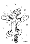 here feel Tigger, he is on his tail is like a spring spring, he has a winter hat and wander around all snowflakes