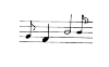 Four notes are written on a musical staff of 5 lines and 4 spaces. From left to right there is a quaver, a crotchet, a minim and a semiquaver.