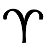 the ram of the zodiac sign. The sign symbolizes the horns of a ram. A vertical center line of which two arms left and right.