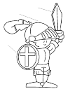 A knight who keeps watch. With a sword in his left hand and a shield in his right. He has a helmet on