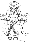 This is a sheep barber. He runs forward with the wool, while the background shaven sheep (2) visible.