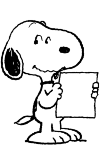 Here you see the Snoopy cartoon figure, he looks at you and he has in his hands a sheet of paper!