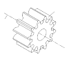 A gearing of oblique front view. The axis is indicated.