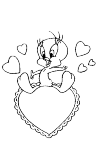 Tweety is love. He is on a heart and with his arms spread around so all floating hearts