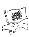 The flag of UNICEF and two hands