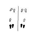 Here are the base for a display stand outside attacker apply. Left is the position for the right-right for left-handers. I discuss here the right-, left-handers for the analog. First, you stop, these are the two black feet. At the moment the ball is played by the spelverdeler, the attacker starts with aanvalspas. First go with the left one hop forward, the right goes up. Then we put the right foot close to the network and then connect it back to the left. From this position it springs up and knalt, the ball down.