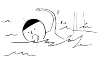 A boy, who borstcrawl swim. His left arm is out of the water for the next battle to make. His mouth is completely open to maximize oxygen levels.